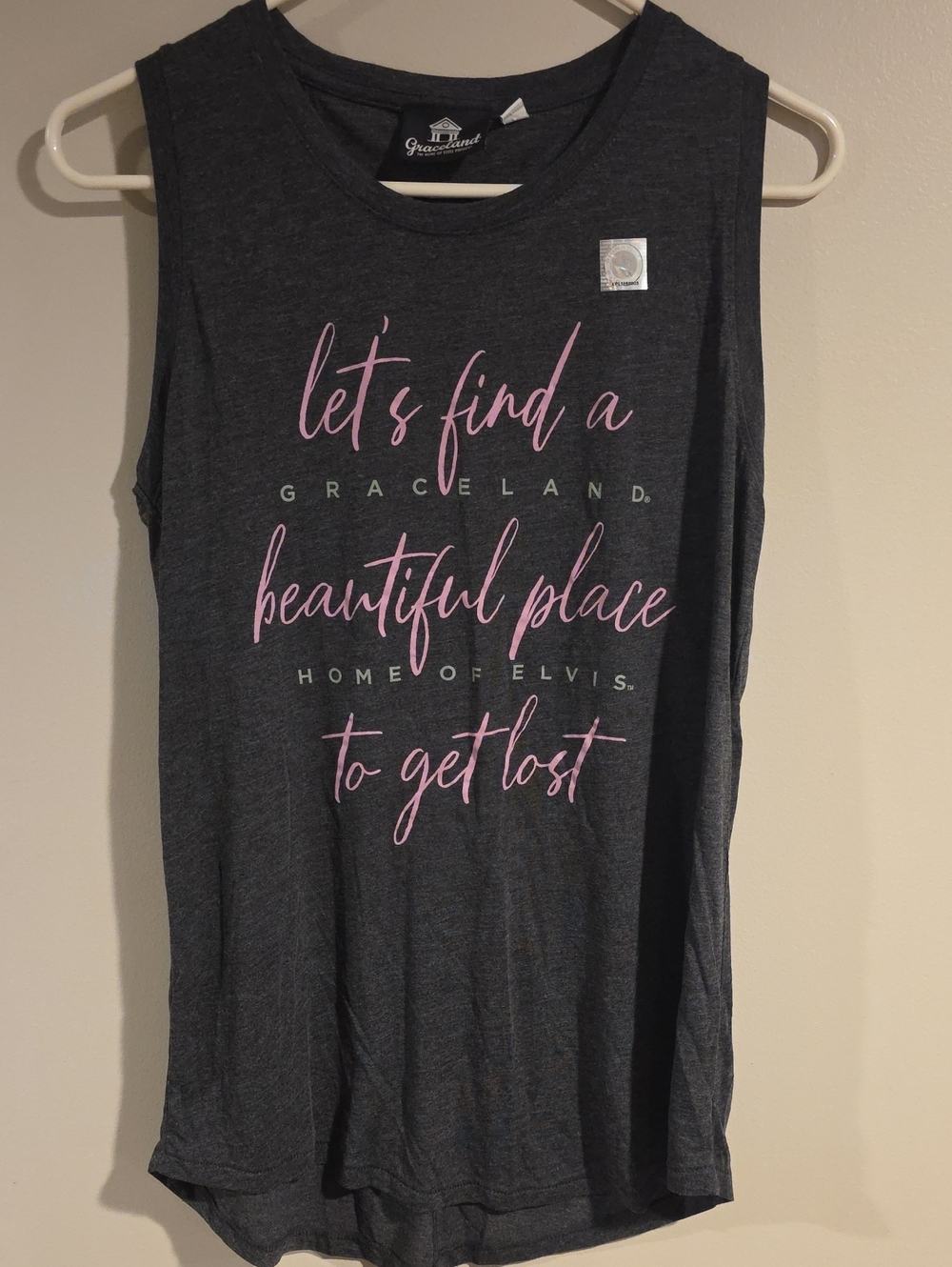 Graceland Charcoal Graphic Muscle Tank - Let's Find a Beautiful Place